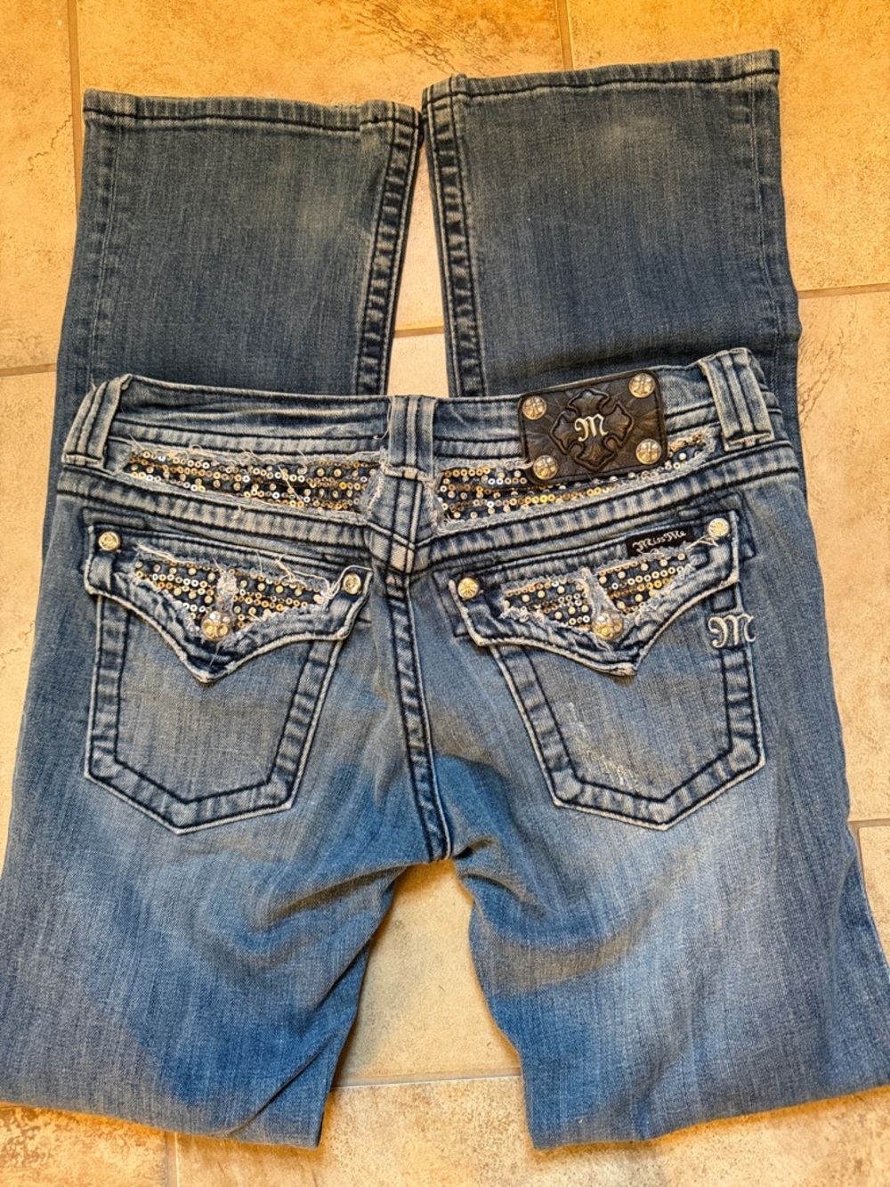 Miss Me Light Blue Bootcut Jeans with Embellished Back Pockets Size 29
